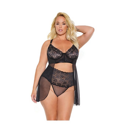 Scallop Babydoll W/ High Waist Lace Panties