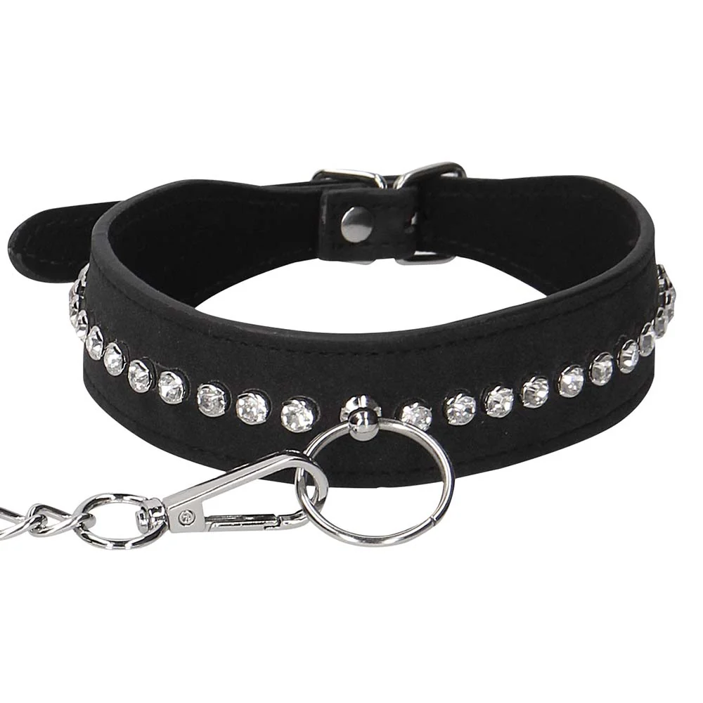 Diamond Studded Collar With Leash